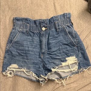 American Eagle High-Waist Distressed Denim Shorts - Blue